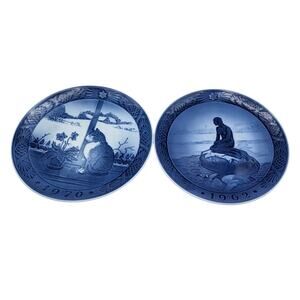 VTG Royal Copenhagen Plates Christmas Rose Cat 1970 and The Little Mermaid 1962
